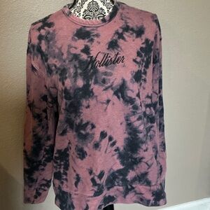 Hollister Women's Black and Pink Tie-Dye Hoodie Size Medium